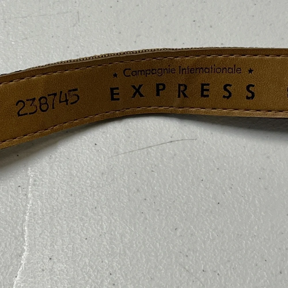 Vintage Express Belt Brown Woven Southwestern Stitched Gunmetal Buckle Tip Large